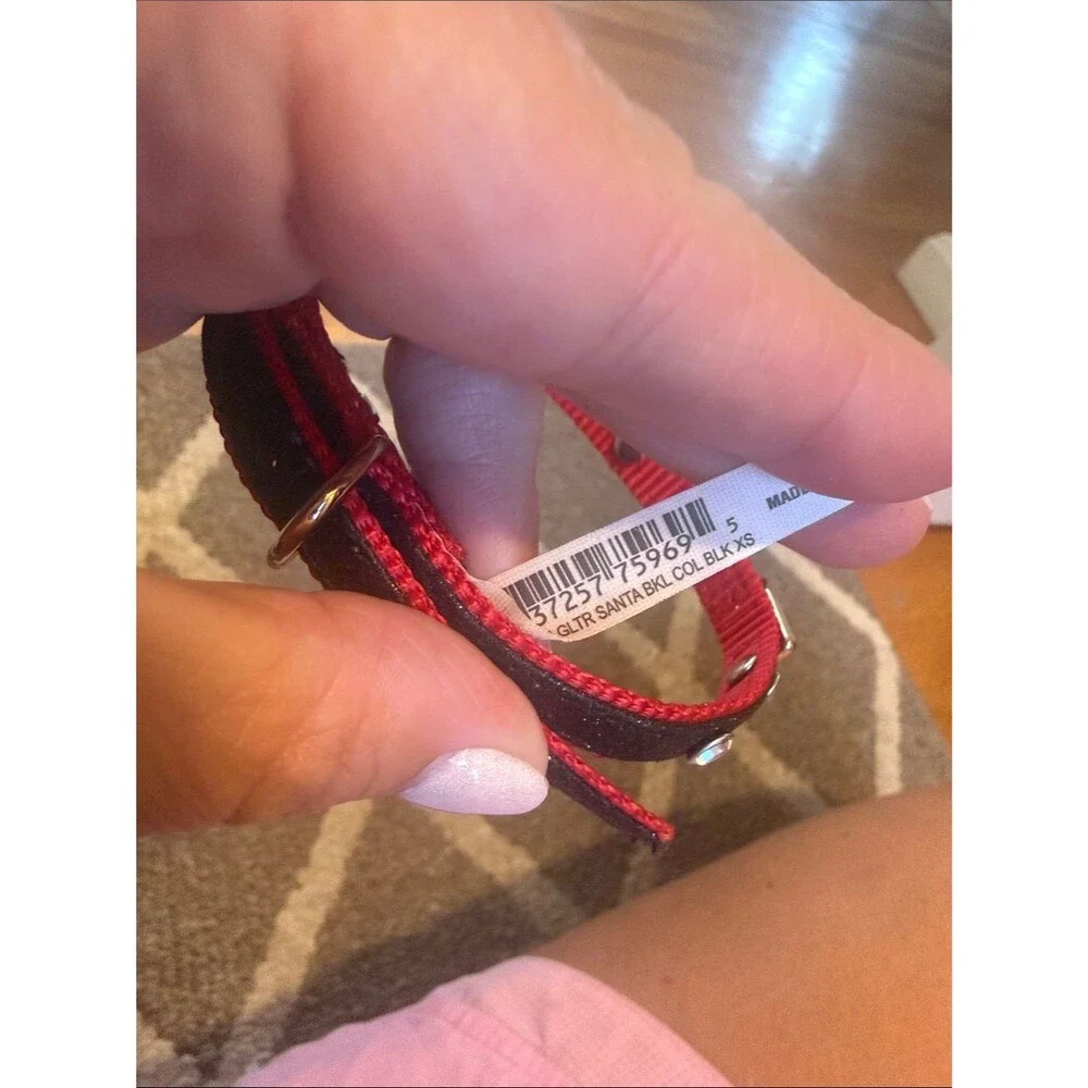 Top Paw Rhinestone Dog Collar Small Red Black Glitter Adjustable Pet Collar